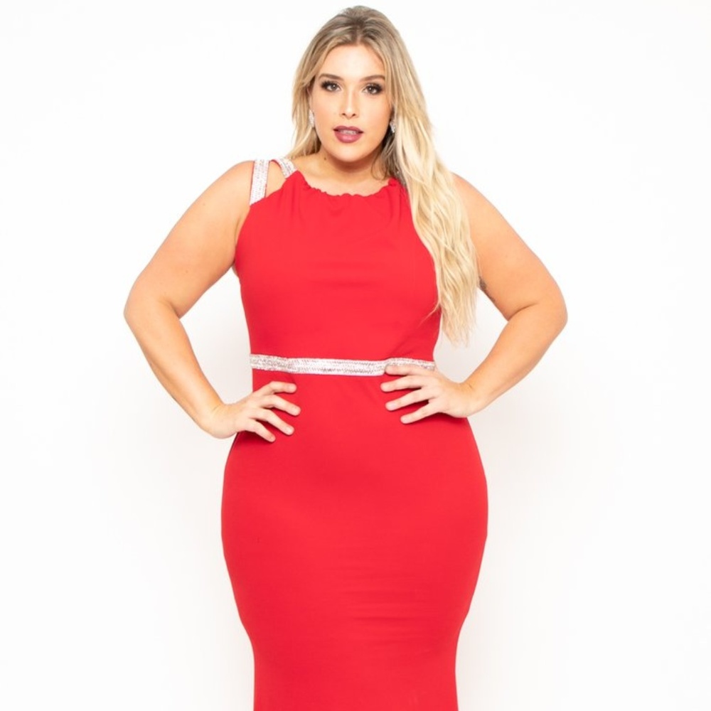 PLUS SIZE AUDREY RHINESTONE GOWN - Picture 1 of 5